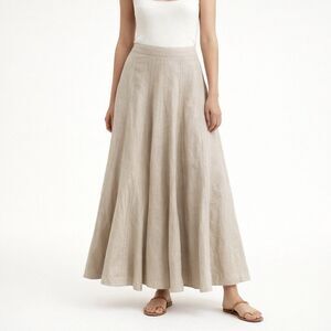 Ecologie 100% Linen Fit Flare Maxi Skirt Womens Sz 8 Oatmeal Hemstitched Lined